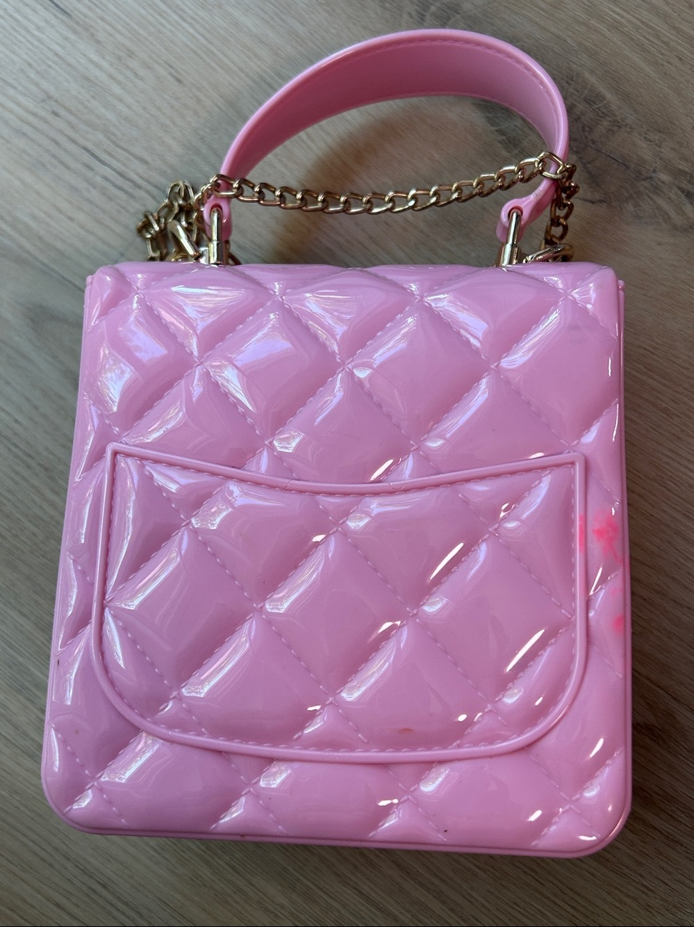 Pink Quilted Mini Jelly Crossbody Bag-Purse with Gold Chain for girls-Women - Picture 10 of 11
